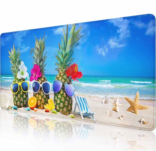 Gaming Mouse Pad, Large Mouse Pads for Desk, Non-Slip Rubber Base Mousepad, Keyboard Mouse Mat, Desk Pad with Stitched Edges, 31.5x11.8 inch Beach Pineapple - color: Beach Pineapple, size: 31.5L x 11.8W inches