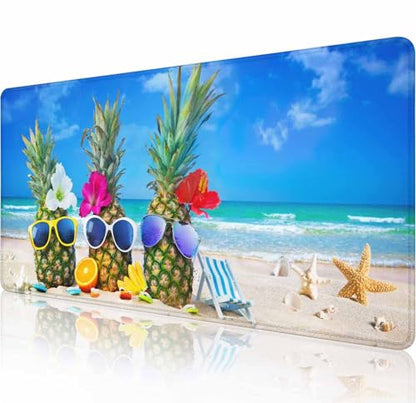 Gaming Mouse Pad, Large Mouse Pads for Desk, Non-Slip Rubber Base Mousepad, Keyboard Mouse Mat, Desk Pad with Stitched Edges, 31.5x11.8 inch Beach Pineapple - color: Beach Pineapple, size: 31.5L x 11.8W inches