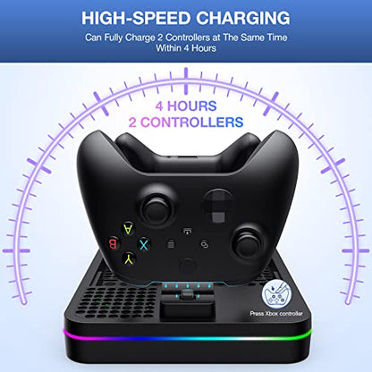Cooling Fan Charging Stand for Xbox Series X/S Console, Vertical Dual Controller Charger Station Accessories with 2 X 1100mAh Rechargeable Battery, Fast Charging Station with 3 USB Ports&Headset Stand - size: Cooling Charging Stand + Battery Packs