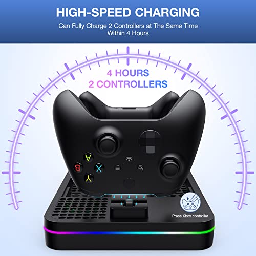 Cooling Fan Charging Stand for Xbox Series X/S Console, Vertical Dual Controller Charger Station Accessories with 2 X 1100mAh Rechargeable Battery, Fast Charging Station with 3 USB Ports&Headset Stand - size: Cooling Charging Stand + Battery Packs