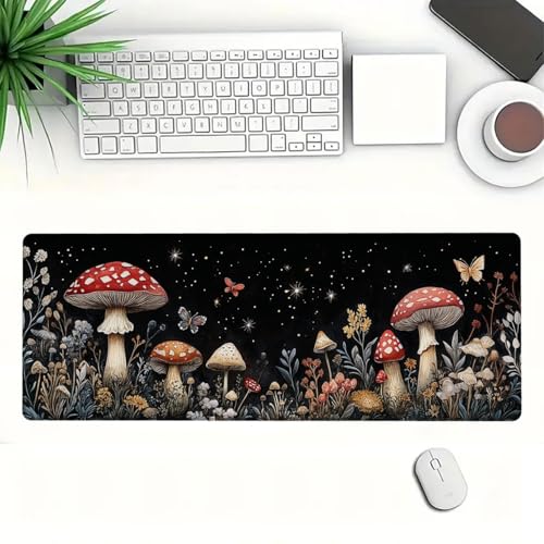 Mushroom Large Mouse Pad Magic Forest Night Butterfly Starry Sky Mousepad XL Large Gaming Mouse Pad Laptop Keyboard Mat Desk Pad Desktop Accessories for Work & Study 31.5x11.8 Inch - color: Mushroom
