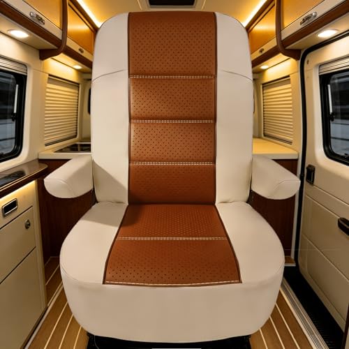Dulepax RV Seat Covers for Captains Chairs, 1 PCS Motorhome Seat Protectors with Armrest Covers, Breathable PU Leather Seat Chair Cover for Class A Camper Van Trailer - color: Light Brown, size: Pack of 1