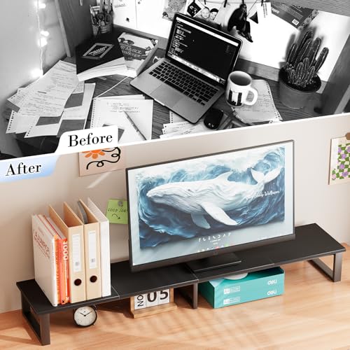 aboxoo 45" TV Riser with Light for 32-60 inch TV, TV Riser Stand Shelf, Tabletop TV Stand Riser, Computer Monitor Table for Home Living Room, Study Office (Black) - color: Light, size: 45 inch