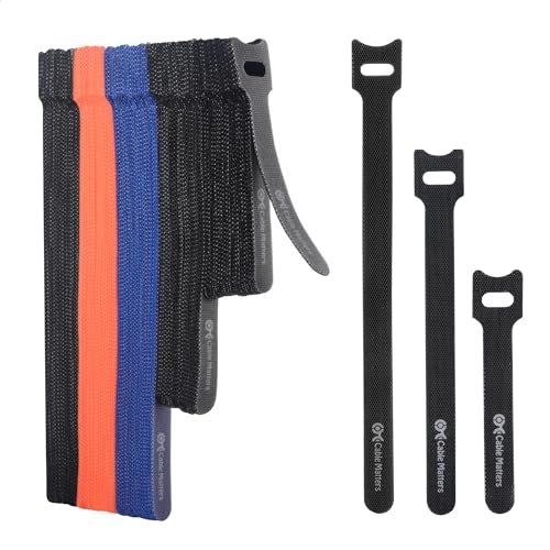 Cable Matters 100-Pack Hook-and-Loop Reusable Cable Ties, Sizes 4", 6", 8" with 42 lbs Tensile Strength - Multi-Color Cable Straps, Cord Organizers, Cord Management Ties - size: 4,6,8-inch