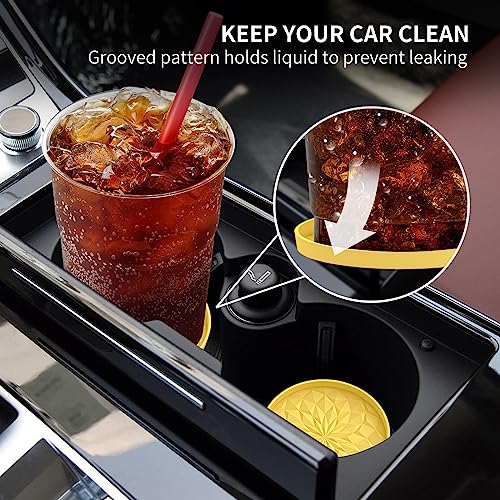 ME.FAN Car Coasters for Cup Holders [4 Pack] - 2.75In Silicone Auto Mug Mats - Universal Non-Slip Recessed Car Interior AccessoriesYellow - color: 4 Pack-yellow