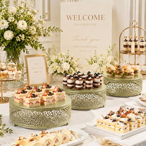 3-Piece Metal Cake Stand Set, Round Buffet Risers (8 to 12 Inch) – Sturdy Dessert Cupcake Pastry Candy Plate Stands for Wedding, Birthday Party & Event (3P-Gold) - color: Gold, size: 3P-Round(8IN to 12 IN)