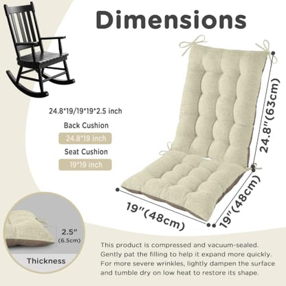 AddGrace Non-Slip Rocking Chair Cushion Extra Large Linen Thick Chair Pads Durable High Back Seat Cushions with Ties Set of 2 Beige - color: Beige