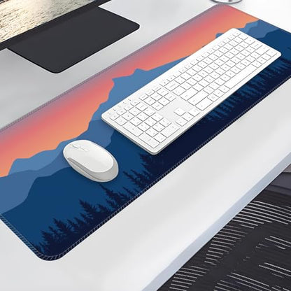 Large Gaming Mouse Pad, Full Keyboard Mat, Long Laptop Mousepad, Computer Mouse Mat for Home and Office, Anti-Slip Rubber Base, 31.5 x 11.5 Inches (Purple Mountain) - color: Purple Mountain