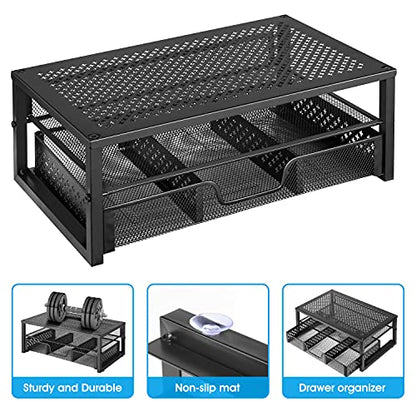 Simple Trending Metal Monitor Stand Riser and Computer Desk Organizer with Drawer for Laptop, Computer, iMac, Black
