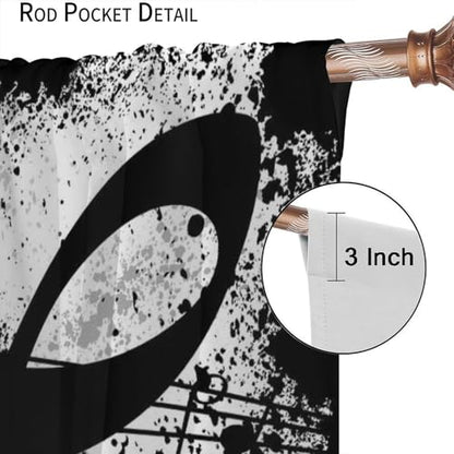 Music Note Curtains, Rustic Black White Musical Notes Theme Print Window Treatments Drapes for Bedroom Living Room Apartment 42" W X 45" L(No Blackout) - color: Musical-5, size: 20.5"W x 45"L (Pack of 2)