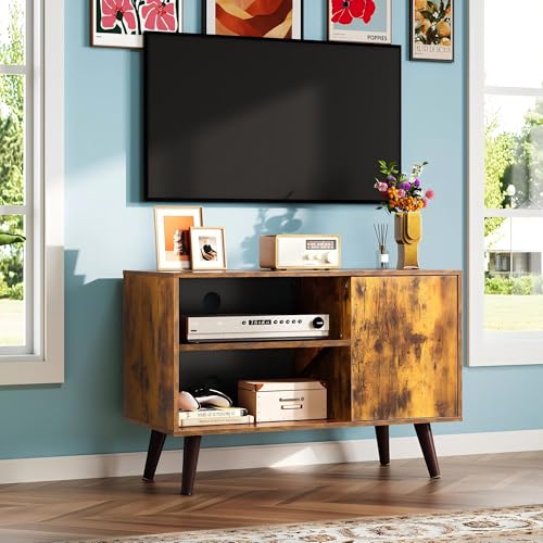 WLIVE TV Stand for 40 Inch TVs, Small Entertainment Center with Storage Cabinet, Mid-Century Modern TV Stands for Living Room and Bedroom, 32" TV Console, Brown - color: Rustic Brown, size: 32 Inch