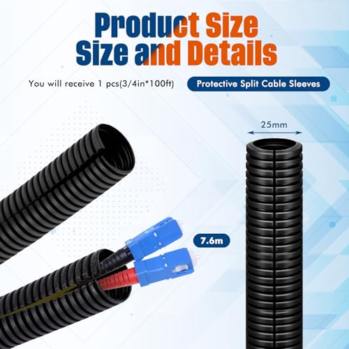 Sasylvia 3/4" x 100 ft Split Wire Loom Tubing Automotive Wire Loom Assortment Split Cable Sleeves Bulk Flexible Electrical Conduit Protective Kit - size: 3/4" X 100 ft