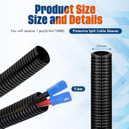 Sasylvia 3/4" x 100 ft Split Wire Loom Tubing Automotive Wire Loom Assortment Split Cable Sleeves Bulk Flexible Electrical Conduit Protective Kit - size: 3/4" X 100 ft