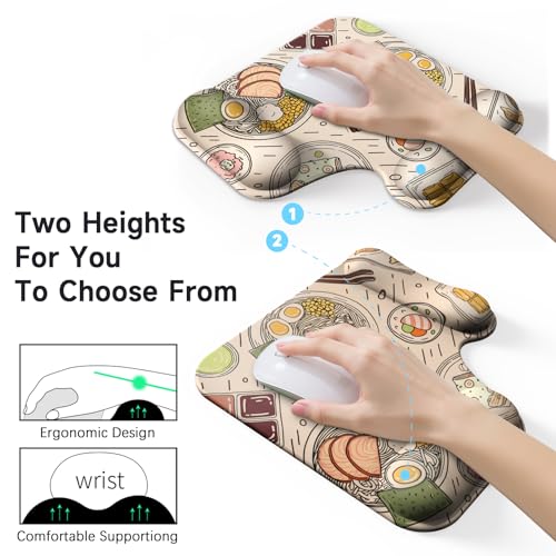 Ergonomic Mouse Pad with Gel Wrist Rest (1"& 1.2" Dual Height) - Mouse Pads Compact Mousepad Desk Mat Office, Gaming & Carpal Tunnel Relief | Non-Slip Rubber Base Japanese Ramen - color: Japanese Ramen