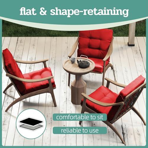 Outdoor Chair Cushions Set of 2, 42x21x4 Inch Patio Cushion for Dining/Rocking Chairs, High Back Soft Seat Pad with Ties, Indoor Outside Use, Fade-Resistant & Waterproof, Red - color: Red
