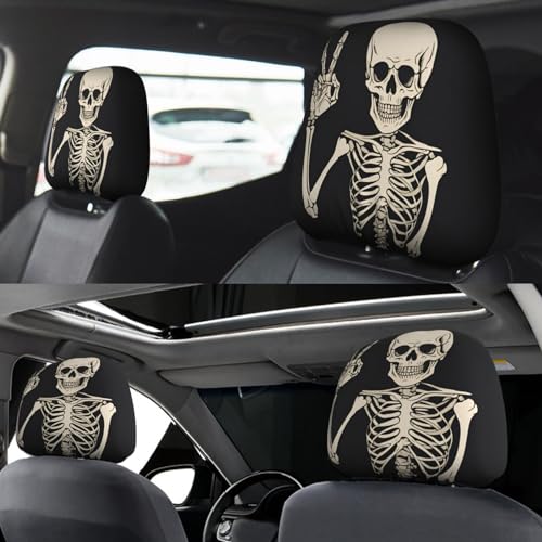 Dujiea 2 Pack Funny Skull Finger Car Headrest Covers, Universal Soft Car Seat Head Rest Protector, Vehicle Accessories Fabric Headrest Cover for Cars Vans Trucks - color: Funny Skull Finger