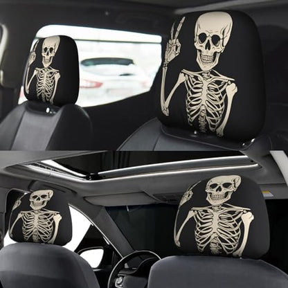 Dujiea 2 Pack Funny Skull Finger Car Headrest Covers, Universal Soft Car Seat Head Rest Protector, Vehicle Accessories Fabric Headrest Cover for Cars Vans Trucks - color: Funny Skull Finger
