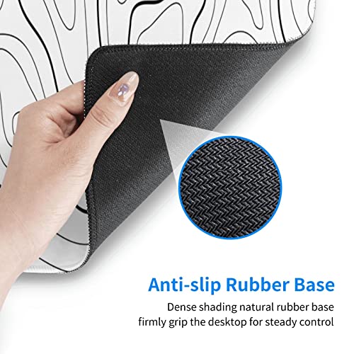 White Extended Gaming Mouse Pad - 31.5 x 11.8 Inch Black and White Topographic Mouse Pad with Anti-Slip Rubber Base for Home Office - color: White Topographic