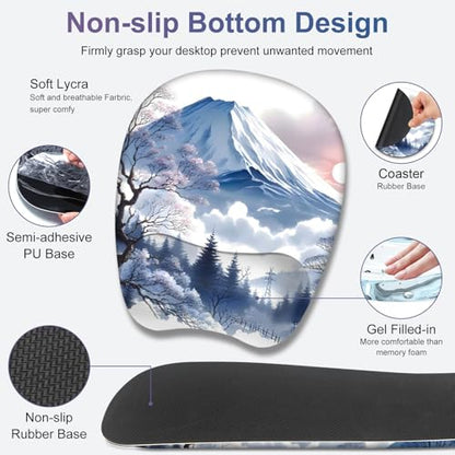 4 in 1 Large Mouse Pad, Keyboard Wrist Rest Set, Ergonomic Mouse Pad with Wrist Support, Desk Mat with Stitched Edges Extended Desk Pad Waterproof Desk Mat for Home Office Game I Snowy Mountain Sun - color: Snowy Mountain Sun