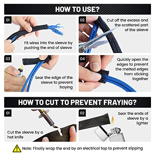 RED WOLF 10 Feet - 3/4" Split Cable Sleeves Cord Management Braided Wire Loom Sleeving Protector Wiring Cable Cover Flexible Self-Wrap for Automotive Home Office Anti-Scratch High-Temperature Black - size: 3/4" x 10FT