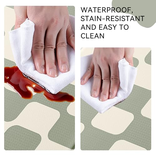 Sage Green Beige Retro Curvy Checkered Grid Checkerboard Kitchen Rug Sets [3 PCs], Anti-Fatigue, Waterproof Non-Slip Kitchen Mats Heavy Duty Comfort Foam Rug for Floor, Home, Laundry,17"Wx29"/47"/59"L - color: Milkgrid-sage & Beige, size: 3PC-17.3"x29"+47