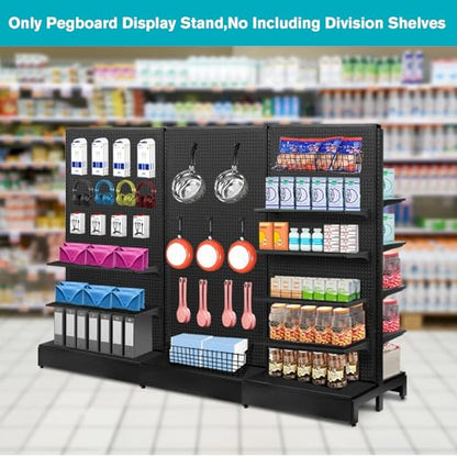 NectaCol Pegboard Display Stand, Gondola Shelf Display for Convenient Grocery Office Supply or Liquor Stores, Standing Pegboard Display Two Sides Peg Board Panels, 20 Hooks, No Including 8 Shelves - size: 1 Unit - Two Sides - Black