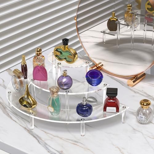 Dooiclear 3 Tier Acrylic Display Risers 2 Pack, Half Moon Cupcake Stand, Clear Perfume Organizer, Dessert Stand for Display, Clear Display Stand for Food, Cupcake, Perfume, Collections