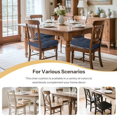 Indoor Kitchen Chair Cushions Set of 4 18"X16.5"X3" Soft Anti Slip Dining Chair Pads Tufted Kitchen Seat Cushion with Ties, Blue - color: Blue