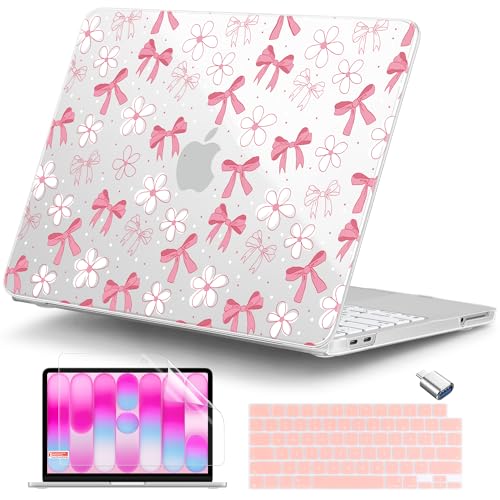 DONGKE Compatible with MacBook Neo 13 Inch Case 2026 A3404 A18 Pro chip & Touch ID, Plastic Hard Shell with Keyboard Cover, Screen Protector & Dust Plugs, Bow & Daisy - color: Bow & Daisy