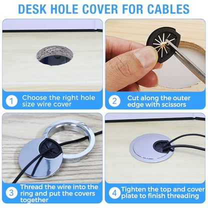 Desk Grommet 2-1/16" (53 mm), Desk Cord Hole Cover, Cable Grommet Metal Zinc Alloy Materilal, Desk Hole Grommet for Office and Home Table Cable, Detachable Cable Cord Organizer (Bright Silver 1 Pcs) - size: 2-1/16" (53 mm), style: Bright Silver