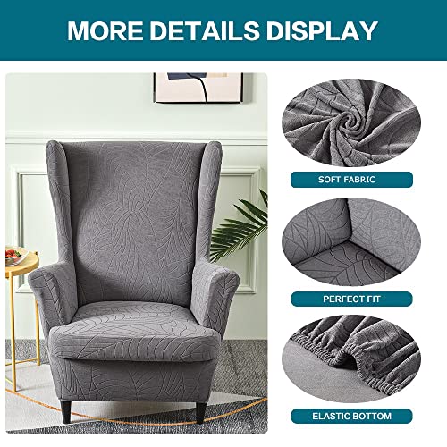 KRFOONN Stretch Wing Chair Slipcovers Jacquard 2 Piece Wingback Chair Covers Soft Spandex Wingback Armchair Slipcover Furniture Protector Chair Covers for Living Room Wingback Chair, T16 - color: Color T16