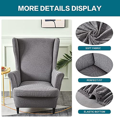 KRFOONN Stretch Wing Chair Slipcovers Jacquard 2 Piece Wingback Chair Covers Soft Spandex Wingback Armchair Slipcover Furniture Protector Chair Covers for Living Room Wingback Chair, T16 - color: Color T16