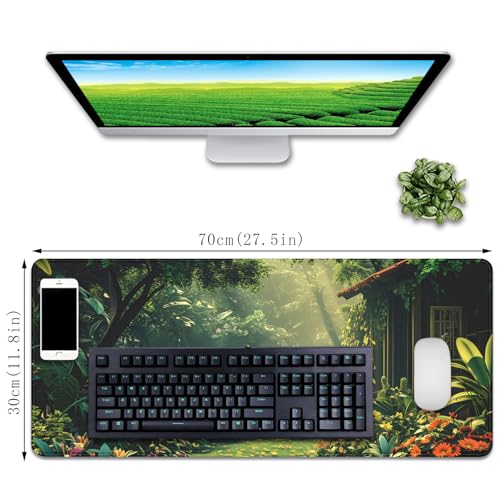 Garden Mouse Pad Desk Mat Large Gaming Mouse Pad Green (27.5X11.8 in) | Desk Cover Mat Desktop Mat,Big Mousepad with Stitched Edge Non-Slip Rubber Base for Work Study Game - color: green&garden
