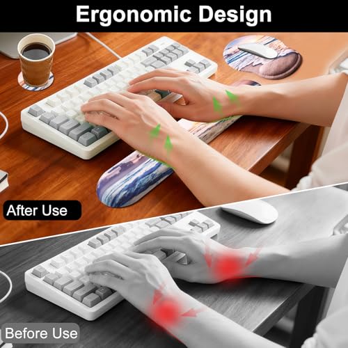 Keyboard Wrist Rest Mouse Pad with Wrist Support, Gaming Mousepad with Non-Slip Base, Ergonomic Mouse Wrist Arm Cushion Support for Home Office Laptop Computer, Easy Typing for Pain Relief, Sunrise - color: Sunrise