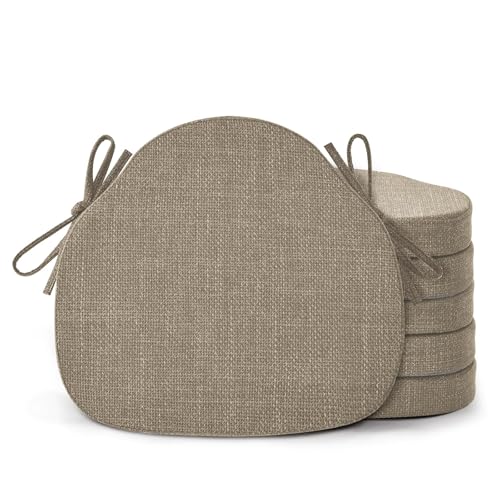 Shinnwa Kitchen Chair Cushions Set of 6, High-Resilience Foam Windsor Seat Pads, Dining Chair Cushions with Ties & Textured Cover, 6 Pack, 16.5 x 15.5 x 2, Light Brown - color: Light Brown, size: 6 Count (Pack of 1)