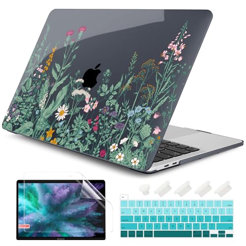 DONGKE Compatible with MacBook Pro 13 inch Case 2024 2023-2020 Release A2338 M2/M1 A2251 A2289 with Retina Display & Touch ID, Plastic Hard Shell & Keyboard Cover & Screen Film - Beautiful Wildflowers - color: Beautiful Wildflowers