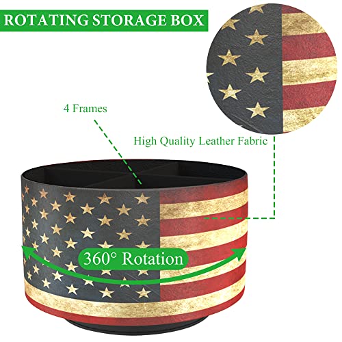 Round Leather Art Supply Organizer,Remote Control Holder,360 Degree Rotating,Multi-Functional Pencil Holder,4 Compartments Desktop Stationary Organizer(1-American Flag) - color: 1-American Flag