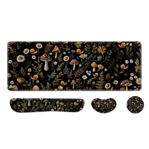 Desk Pad and Keyboard Wrist Rest, Large Mouse Pad + Keyboard Pad+Mouse Wrist Support, Non-Slip Desk Mat Protector for Office, Home 31.5×11.8 Inches Mushroom - color: Mushroom