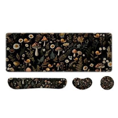 Desk Pad and Keyboard Wrist Rest, Large Mouse Pad + Keyboard Pad+Mouse Wrist Support, Non-Slip Desk Mat Protector for Office, Home 31.5×11.8 Inches Mushroom - color: Mushroom