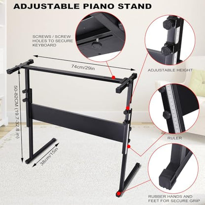 Keyboard Piano 61 Lighted Keys, Electric Keyboard Kit with 100 Voices, 100 Rhythms - Built-In Speaker, Microphone, Sheet Stand and Power Supply, Gift for Children Beginners [Black, Piano with Stand] - color: Black