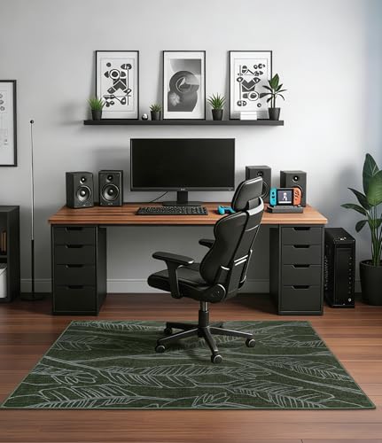 chakme Office Chair Mat for Hardwood Floor, 48"x36" Easy Glide Computer Desk Mat Protector for Rolling Chair Under Desk Rug Nonslip Backing, Machine Wash, (Dark Green Leaf) - color: Dark Green Leaf, size: 36"x48"
