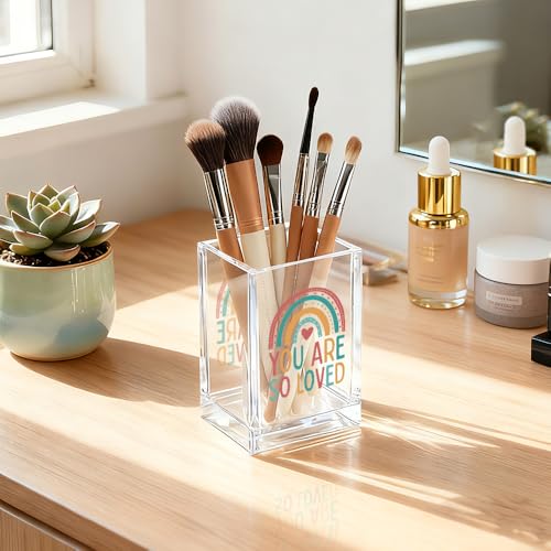 You Are So Love Acrylic Cosmetic Holder, Rainbow Heart Inspirational Quotes Desk Organizer for Home Office Library Classroom Desk, Pen Holder Gifts For Women Men Friends Daughter Son - color: rainbow