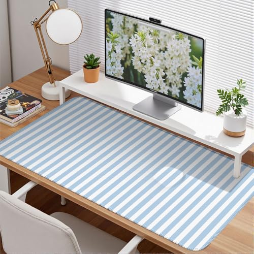 Blue Striped Desk Mat Cute Pastel Large Mouse Pad Kawaii Aesthetic Extended Mat for Home Office Desk Decor Cozy Gaming Keyboard Pad 31.5 X 15.7 - color: A2- Blue Strip