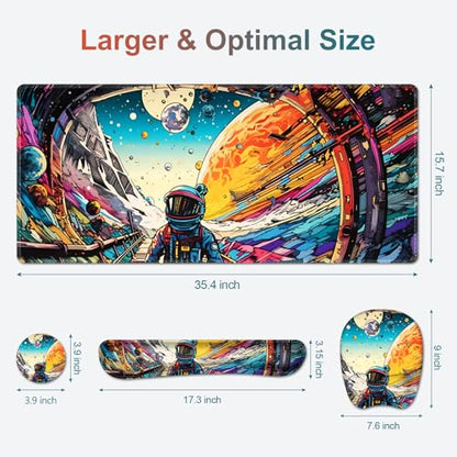 Large Anime Mouse Pad with Wrist Support 4 in1 Set, XXL Big Game Mousepad + Keyboard Wrist Rest+Mouse Wrist Rest Pad +Coaster Gaming Mat for Home Office Computer Boy Man I Strange Planet Space Scene - color: Strange Planet Space Scene