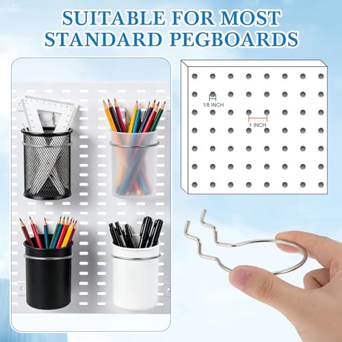 Angoily 10Pcs Pegboard Hooks Cup Holder Rings for Organizer 2.5" W Metal J Shape Accessories Fit 6mm Hole Wall Board Craft Room Garage Bin Display Storage, Silver - size: 9X7CM