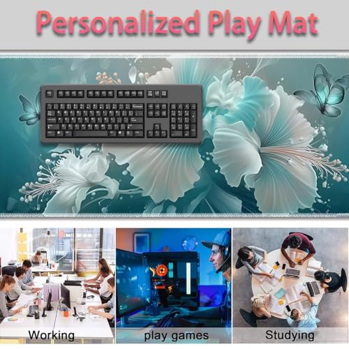 Large Gaming Mouse Pad + Wrist Rest+ Coaster Combo, 31.5 "x 11.8" Durable Non-Slip Extension Table Mat, Suitable for Office and Home, Blue Art Butterflies - color: Blue Art Butterflies