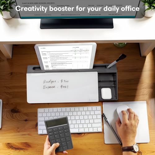 Varhomax Glass Desk Whiteboard with Calculator, Desktop Dry Erase White Board with Storage, to Do List Memo Notepad for Home and Office - color: Calculator-gray&white