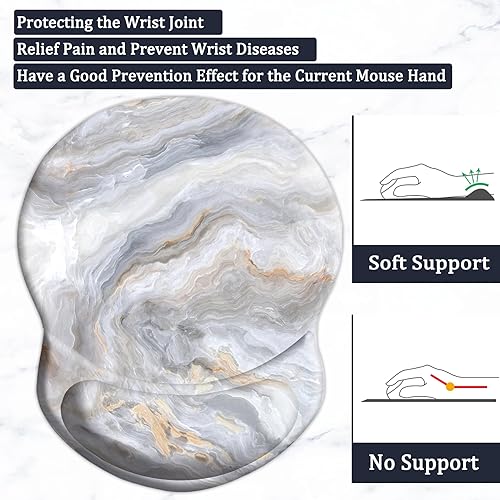 Ergonomic Mouse Pad with Support - Comfortable Wrist Rest, Non-Slip PU Base for Home Office, Studying, Gaming (Gray White Marbling) - color: Gray White Marbling