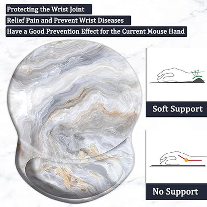 Ergonomic Mouse Pad with Support - Comfortable Wrist Rest, Non-Slip PU Base for Home Office, Studying, Gaming (Gray White Marbling) - color: Gray White Marbling