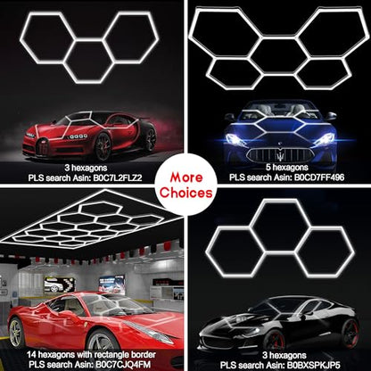 MODERN Hexagon Garage Light: Higher Brightness 720W 86400 Lumens Hexagon Led Garage Light with Rectangle Frame 6500K for Garage, Basement, Warehouse, Auto Beauty Shop, Car Detailing Shop etc. … - size: 14 HEX with Border